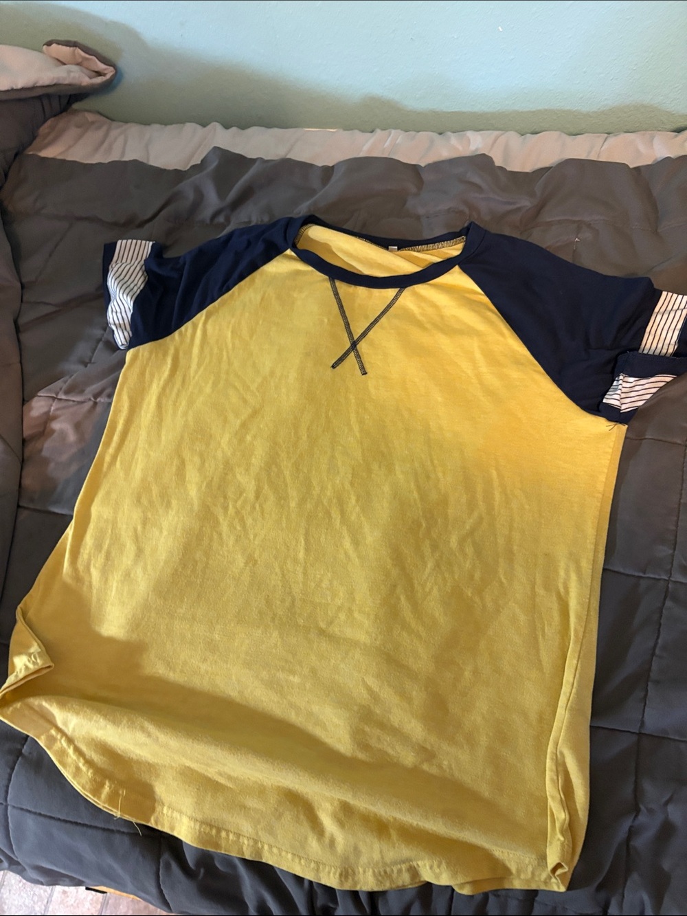 Target Yellow and Navy Raglan Short Sleeve Tee
